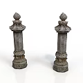 Ancient Architectural Stone Pillars Featuring Intricate Carvings Decorative Tops And Ornate Bases