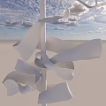 Modern Sculpture With White Curved Ribbons On Pillar And Brown Accent Piece