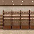 Minimalist Clothing Store Interior With Wooden Shelves LED Strip Lighting And Display Area