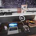 Modern Home Office Interior Design With Circuit Board Wall White Robot Desk And Computer 3d model