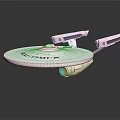 White Enterprise Spaceship With Disc Shaped Hull And Blue Light Engines 3d model
