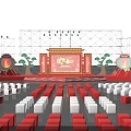 Traditional Stage Setup With Red Gold Decorations Lanterns Scrolls And Seats 3d model