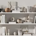 Modern Minimalist Decorative Ornament Set with Vases Sculptures and Books on Shelves