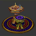 Ornate Decorative Furniture Piece With Gold Accents Purple Center And Colorful Mat