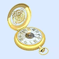 Golden Open Pocket Watch With Roman Numeral Dial And Intricate Mechanical Movement Engraved Case