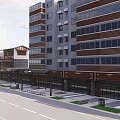 Commercial Street With Multi Story Buildings Storefronts And Street Signboards