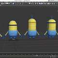 Cute Yellow Minion Dolls Standing In A Row With Blue Overalls And Various Expressions