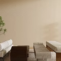 Modern Sofa Coffee Table Combination With Beige Upholstery And Wooden Accents In Living Room