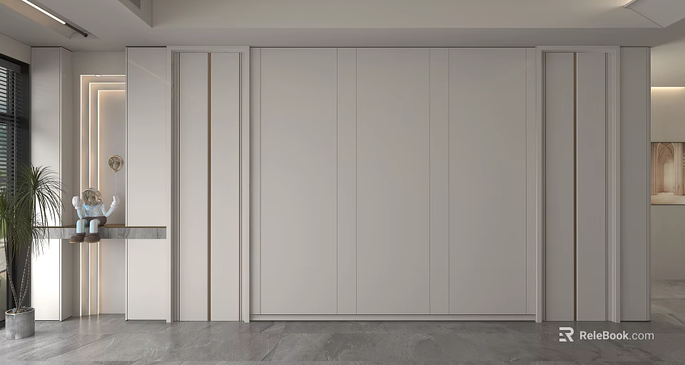 Modern Wall Paneling Interior Design With White Vertical Panels And Sleek Lines 3d model