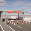 Toll Booth Zone Featuring Overhead Structure Traffic Cones No Entry And Bicycle Lane Signs