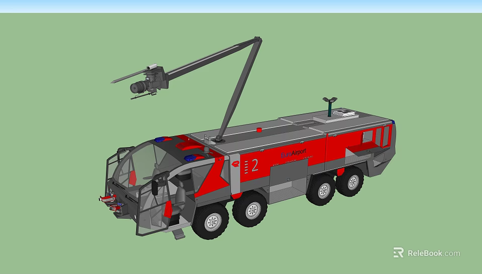Red Six Wheel Utility Vehicle With Extended Boom And Emergency Rescue Equipment 3d model 