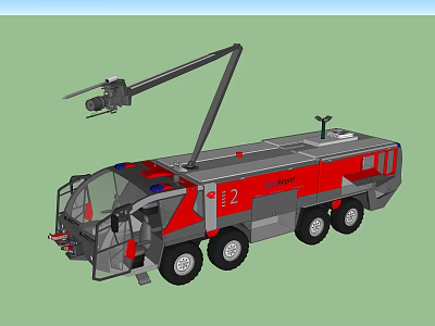 Red Six Wheel Utility Vehicle With Extended Boom And Emergency Rescue Equipment 3d model