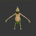 Animated Game Movie Character With Brown Beard Blue Top Green Leaf Shorts on Gray Background