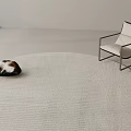 Soft Textured Circular Rug With Cat Resting And Modern Chair Indoor