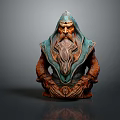Hooded Fantasy Game Movie Character With Long Beard And Green Brown Robe 3D Sculpture