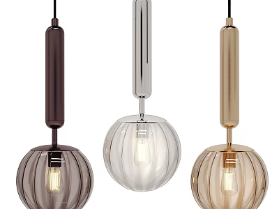 Modern Three Tone Pendant Lights With Glass Globe Shades And Metallic Rods 3d model