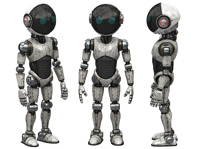 Smart Robot Design With Three Angles View Mechanical Structure And Metallic Details 3d model