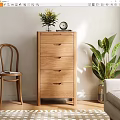 Wooden Entryway Side Cabinet With Drawers And Decorative Plant Clock Next To Chair