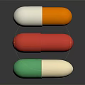 Stacked Medical Capsules in Orange White Red and Green Colors for Pharmaceutical Applications