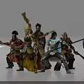 Ancient Armored Warriors Holding Different Weapons With Various Battle Poses In Light Background 3d model