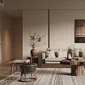 Modern Beige Living Room Interior Design With Sofa Coffee Table Rug And Decorative Artwork