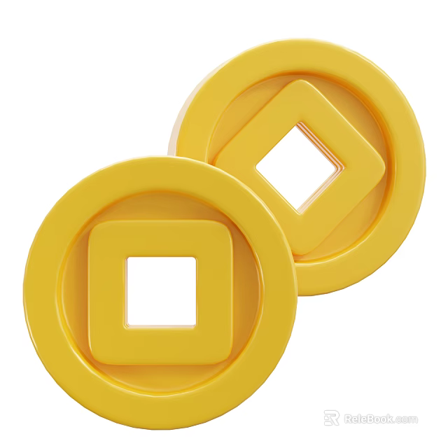 Two Yellow Circular Decorative Ornament Set For Home Decor With Square Holes 3d model 