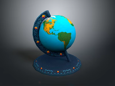 Decorative World Globe With Illuminated Base And Wave Pattern Details 3d model