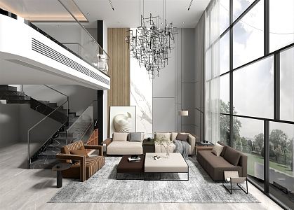 Modern Duplex Living Room Villa Living Room 3d model