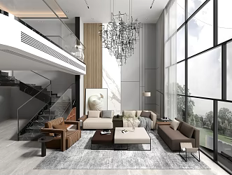 Modern Duplex Living Room Villa Living Room 3d model