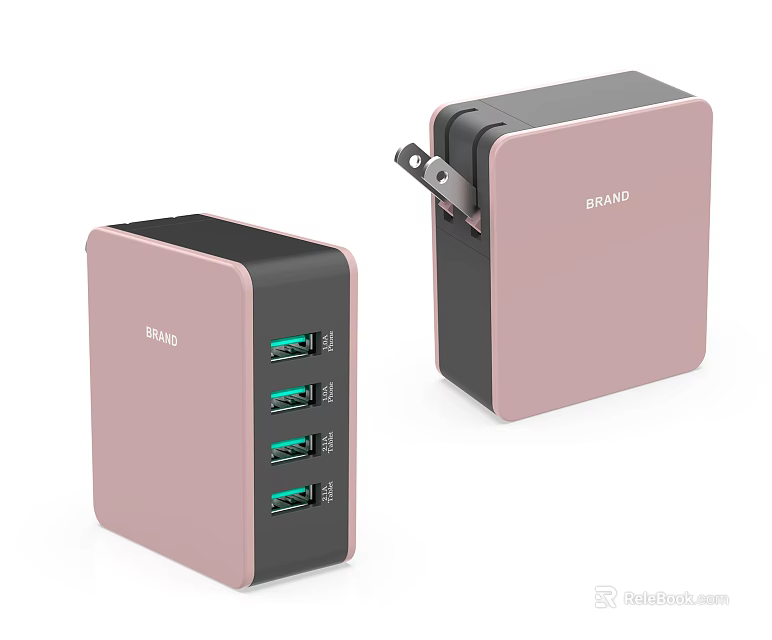 Modern Pink And Black Switch Panel With Multiple USB Ports For Charging Devices 3d model 