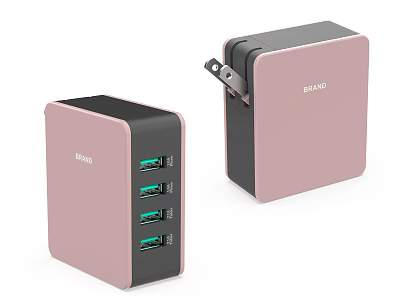 Modern Pink And Black Switch Panel With Multiple USB Ports For Charging Devices 3d model