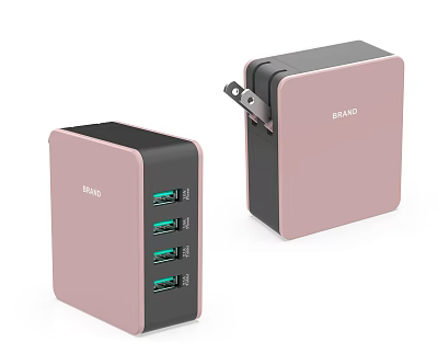 Modern Pink And Black Switch Panel With Multiple USB Ports For Charging Devices 3d model