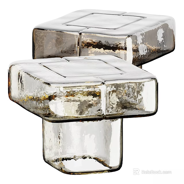 Transparent Glass Tea Table With Square Textured Tabletop And Clear Support Columns 3d model 
