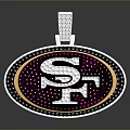 Oval Diamond Encrusted Pendant With SF Logo And Red Gold Border