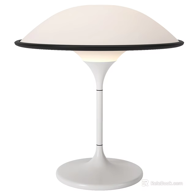 Modern White Desk Lamp With Black Trim Sleek Stem And Round Base 3d model 