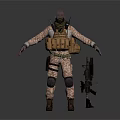 Tactical Game Movie Character In Camouflage Uniform With Rifle And Knee Pads