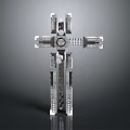 Metallic Mechanical Character And Bio Cyber Creature With Silver Cross Structure 3d model
