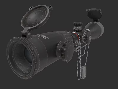 Tactical Weapon Scope With Open Caps Chain And Metallic Dog Tag Design 3d model