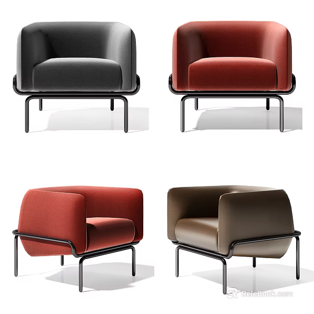 Single Sofa In Various Colors With Modern Design And Metal Frame 3d model