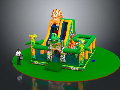 Colorful Inflatable Kids Playground Equipment with Lion Slide Dinosaur and Giraffe Decorations 3d model