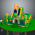 Colorful Inflatable Kids Playground Equipment with Lion Slide Dinosaur and Giraffe Decorations