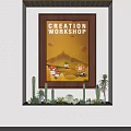Green Plant Wall with Cacti Small Plants in Wooden Frame Niche and Creation Workshop Poster