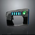 Futuristic Handheld Device Design With Silver Frame Blue Strips And Green Button 3d model