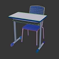Kids Study Desk And Chair With White Tabletop And Blue Seat