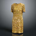 Elegant Golden Textured Short Sleeve Dress For Women Stylish Fashion