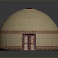 Traditional Yurt Architecture With Beige Felt Dome Red Decorative Band And Wooden Door
