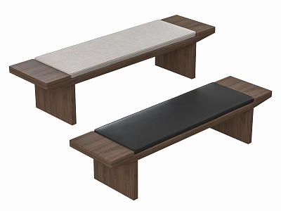 Wooden Benches With Light Gray And Black Cushioned Seats For Indoor Use 3d model