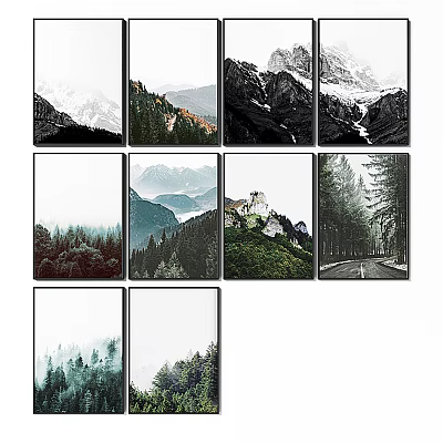 Various Scenic Landscape Paintings with Mountains Forests Roads and Castle Views 3d model