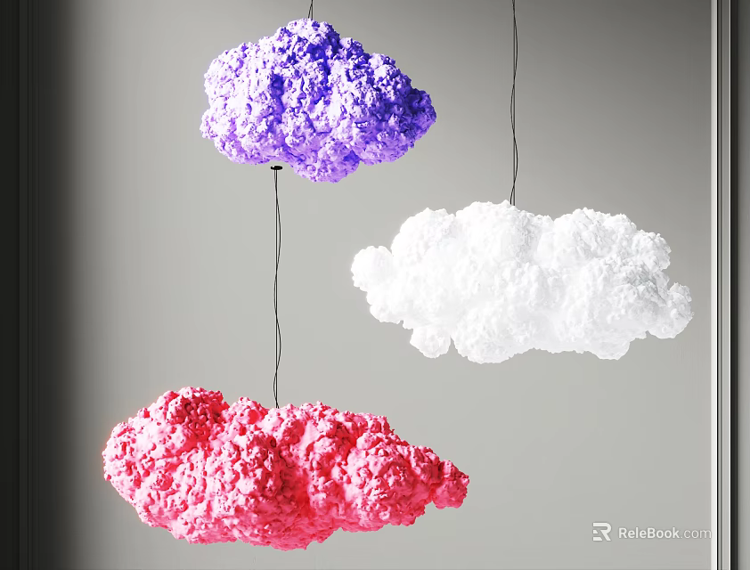 Colorful Cloud Shaped Chandeliers in Purple White and Pink for Modern Interior Decor 3d model 