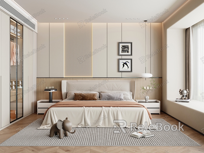 Simple Cream Style Bedroom model